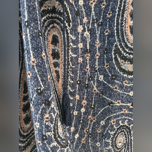 Lucky Brand Sheer Peasant Blouse‎ Long Sleeve Paisley Blue Pink Women's Size L - Picture 7 of 8